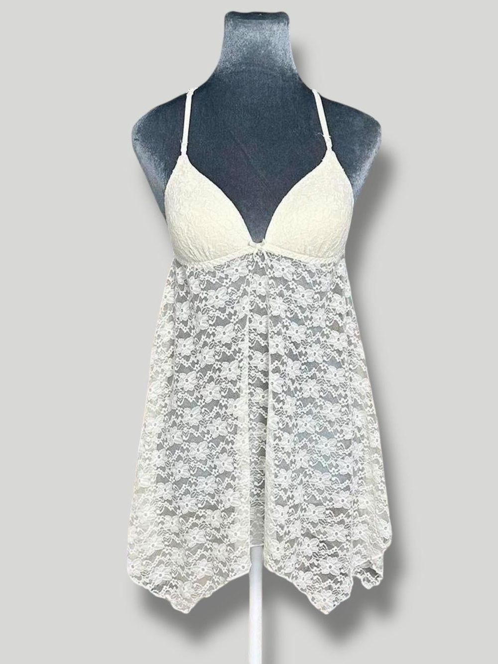 Linea Donatella Sheer White Lace Asymmetrical Mini Lingerie Dress S Crochet Cami